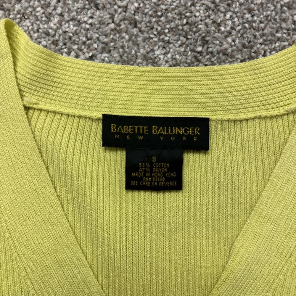 Babette Ballinger Cardigan Sweater Womens S Yellow Ribbed V Neck Button Knit